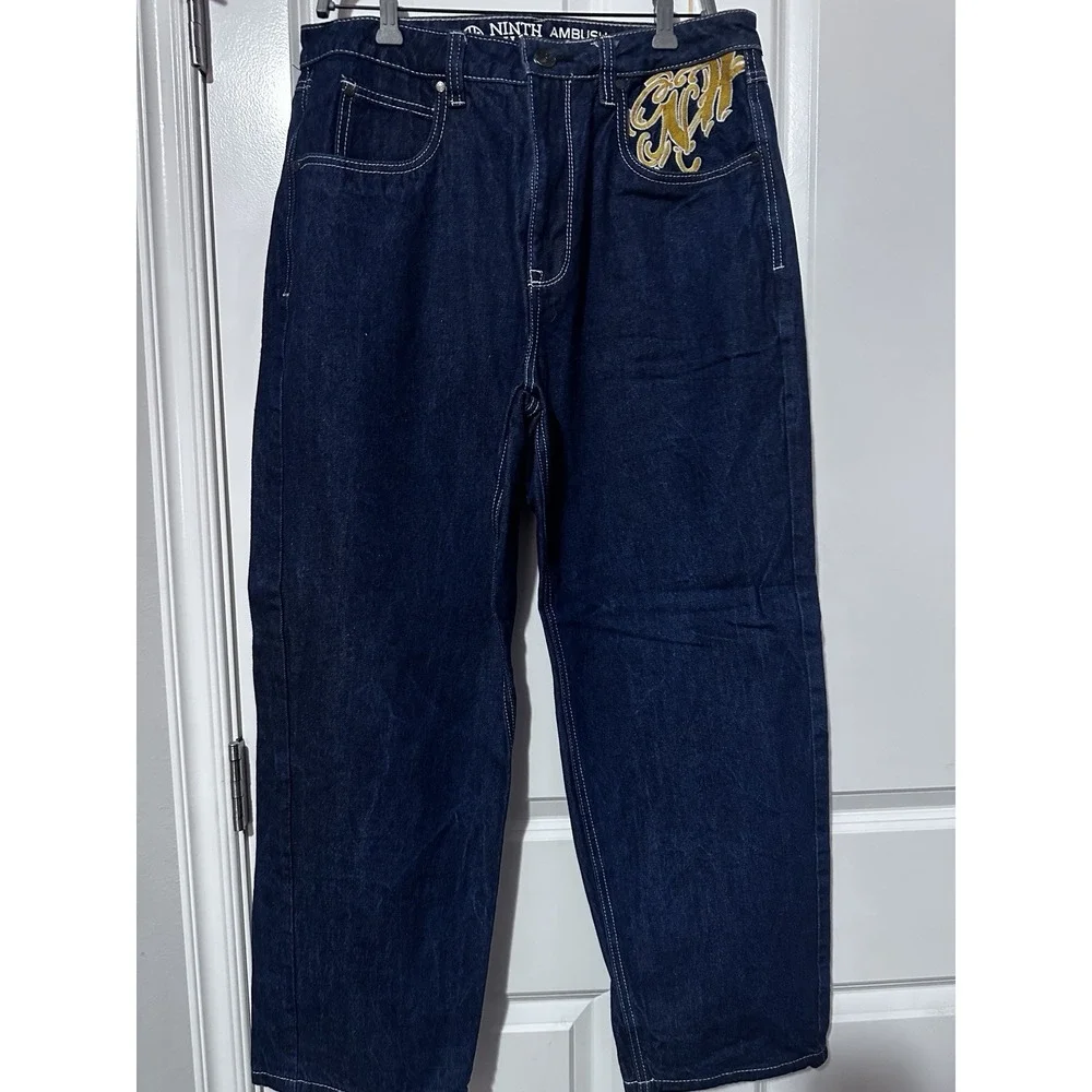 Ninth Hall Men's Embroidered Jeans Koi Fish Design, Size 34